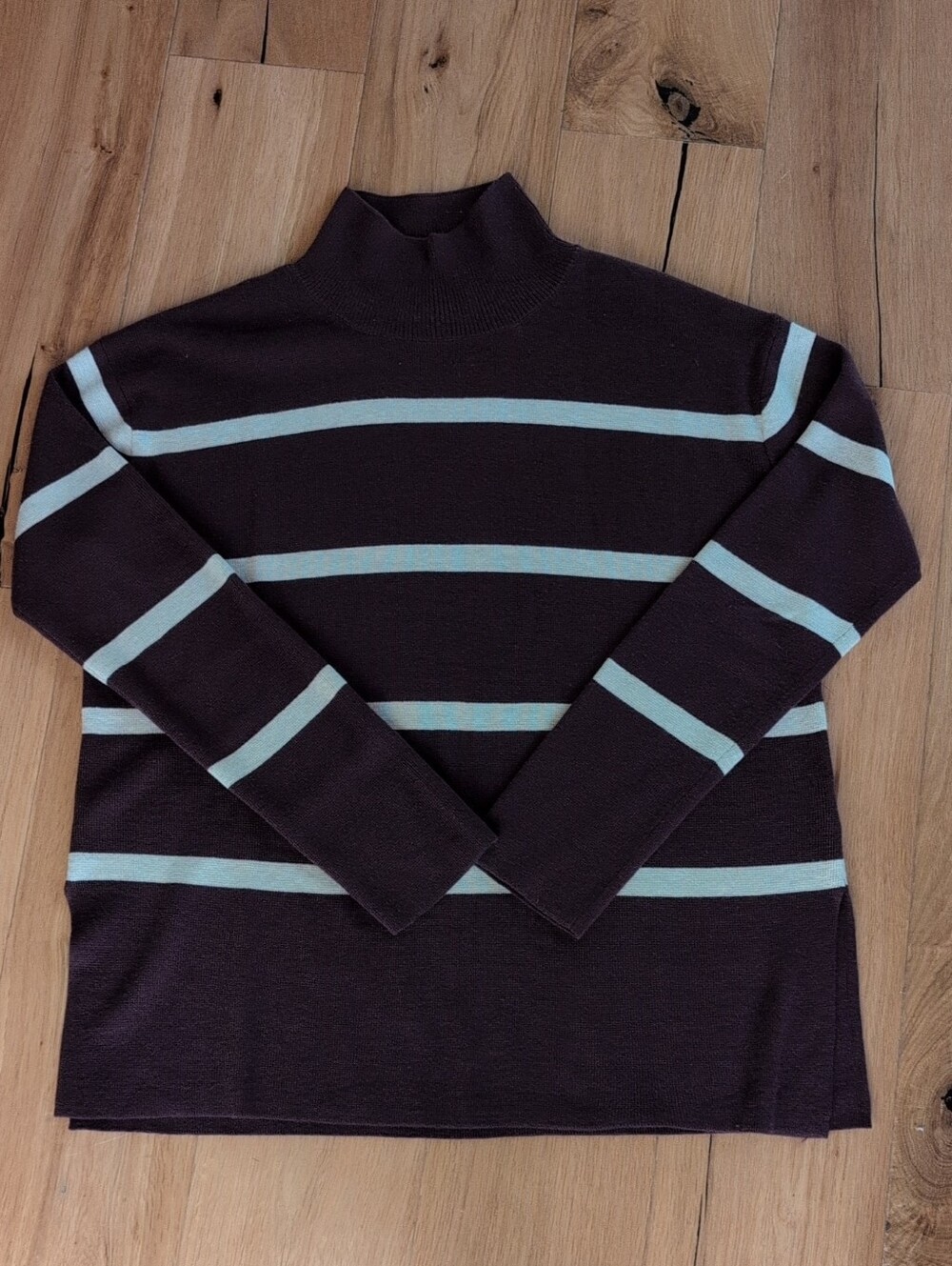 Denver Hayes Black Turtleneck Sweater with Light Blue Stripes
